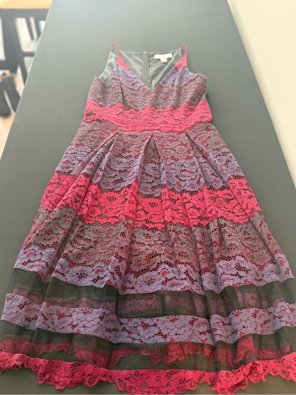 Badgley Mischka Pink and Purple Lace Fit-and-Flare Dress